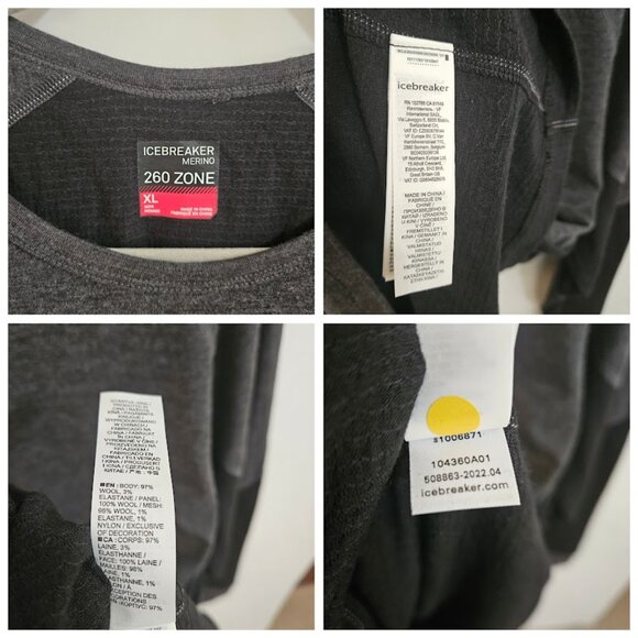 Icebreaker Men’s 260 Zone Merino Base Layer Long Sleeve Crewneck Gray Black XL - Picture 10 of 12